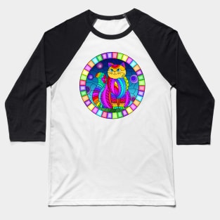 Queen Cat Stained Glass Pattern Design Baseball T-Shirt